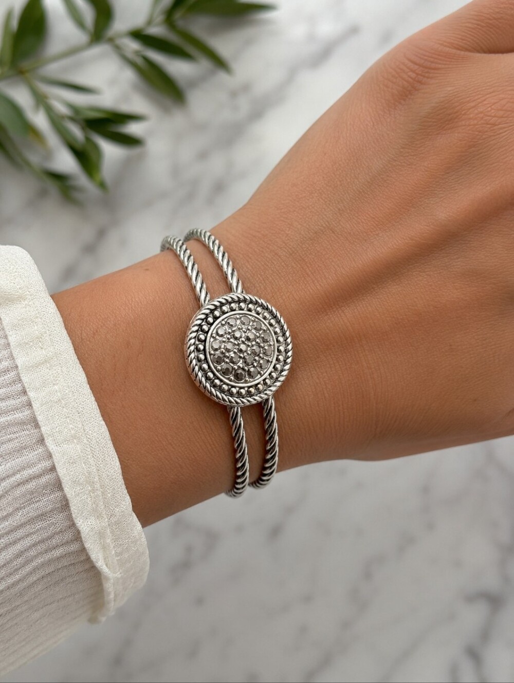 Silver Double-Rope Bracelet with Silver Accent